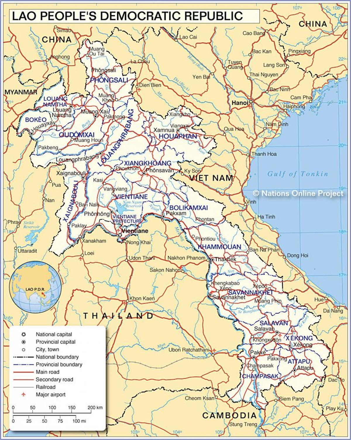 Karte laosa un apkārtējām valstīm