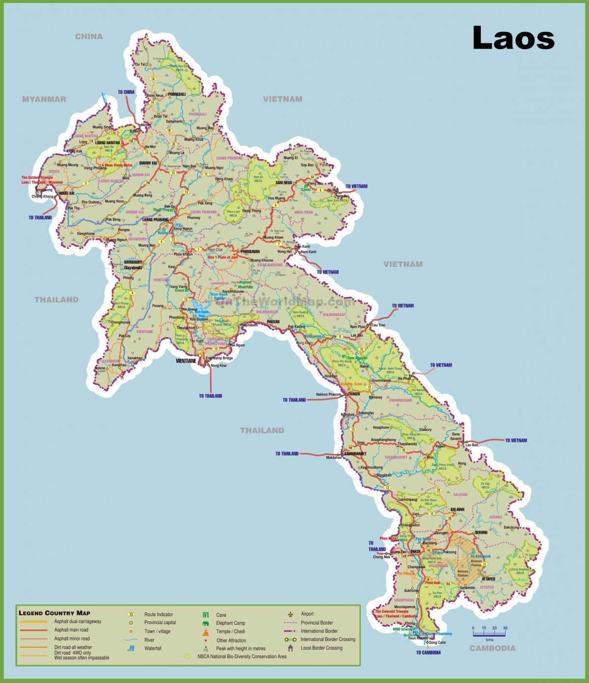 laosa tūrisma objektiem kartē