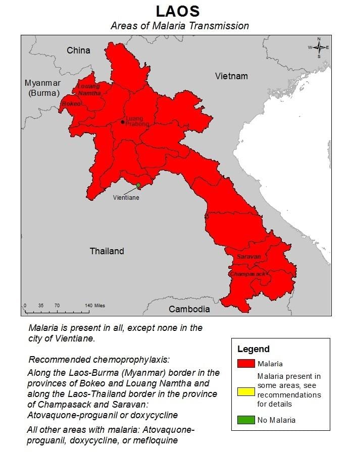 Karte laosa malāriju